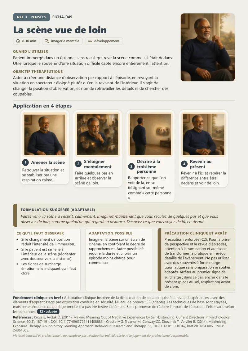 Fiche de l'axe Pensées, page réelle du matériel